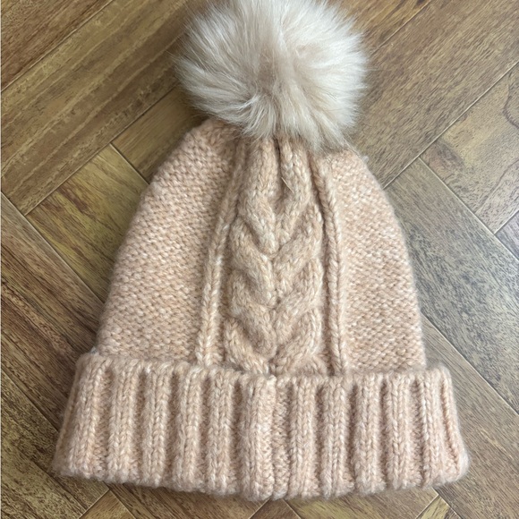 Express Pink and Cream Cable Knit Pom-Pom Hat - Picture 1 of 5